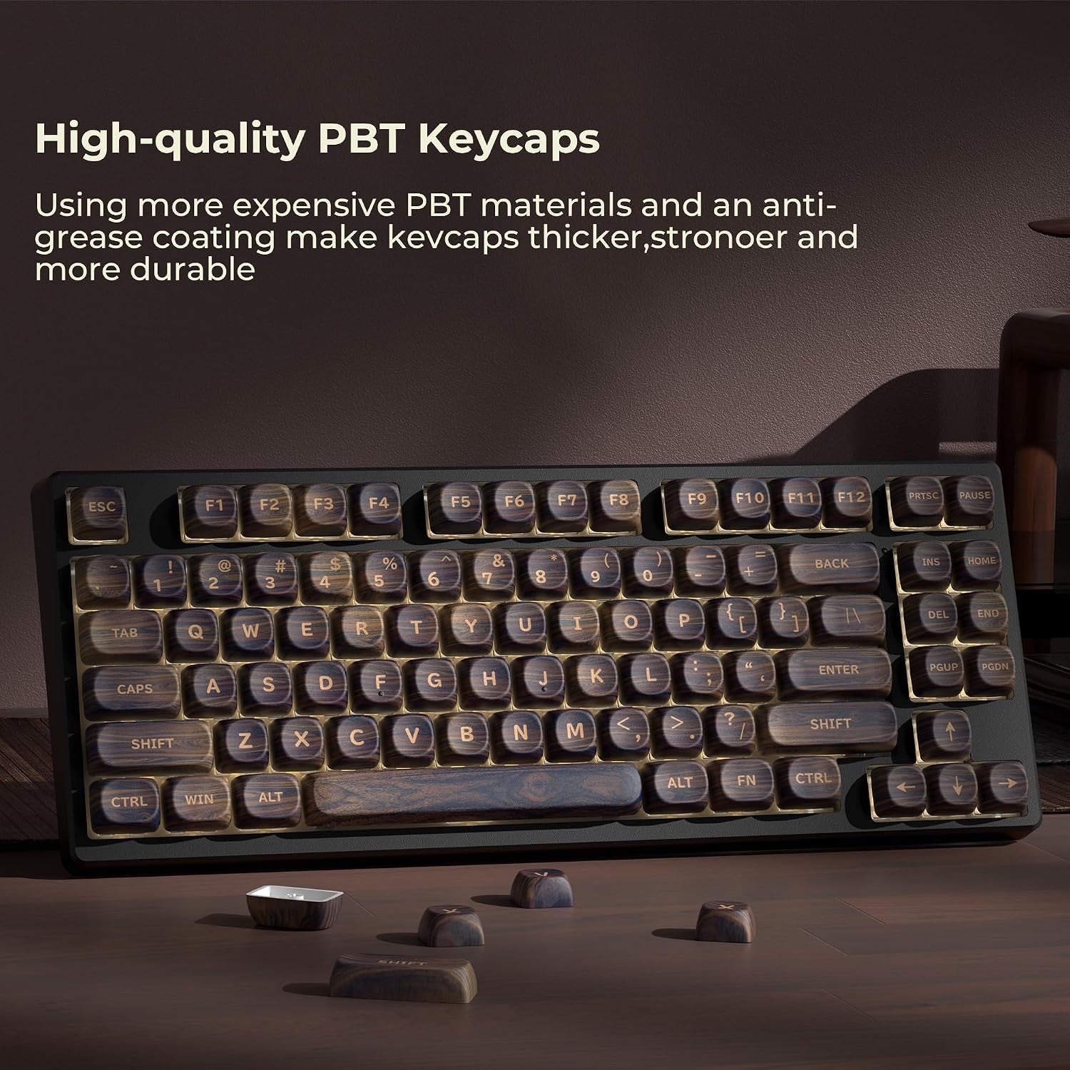 MOA Profile Wood Grain Keycaps,Xvx PBT Keycaps 130Pcs Retro Keycap Set for Mechanical Keyboard 61/64/75/84/87/104/108 Layout with Key Puller, Walnut Textures