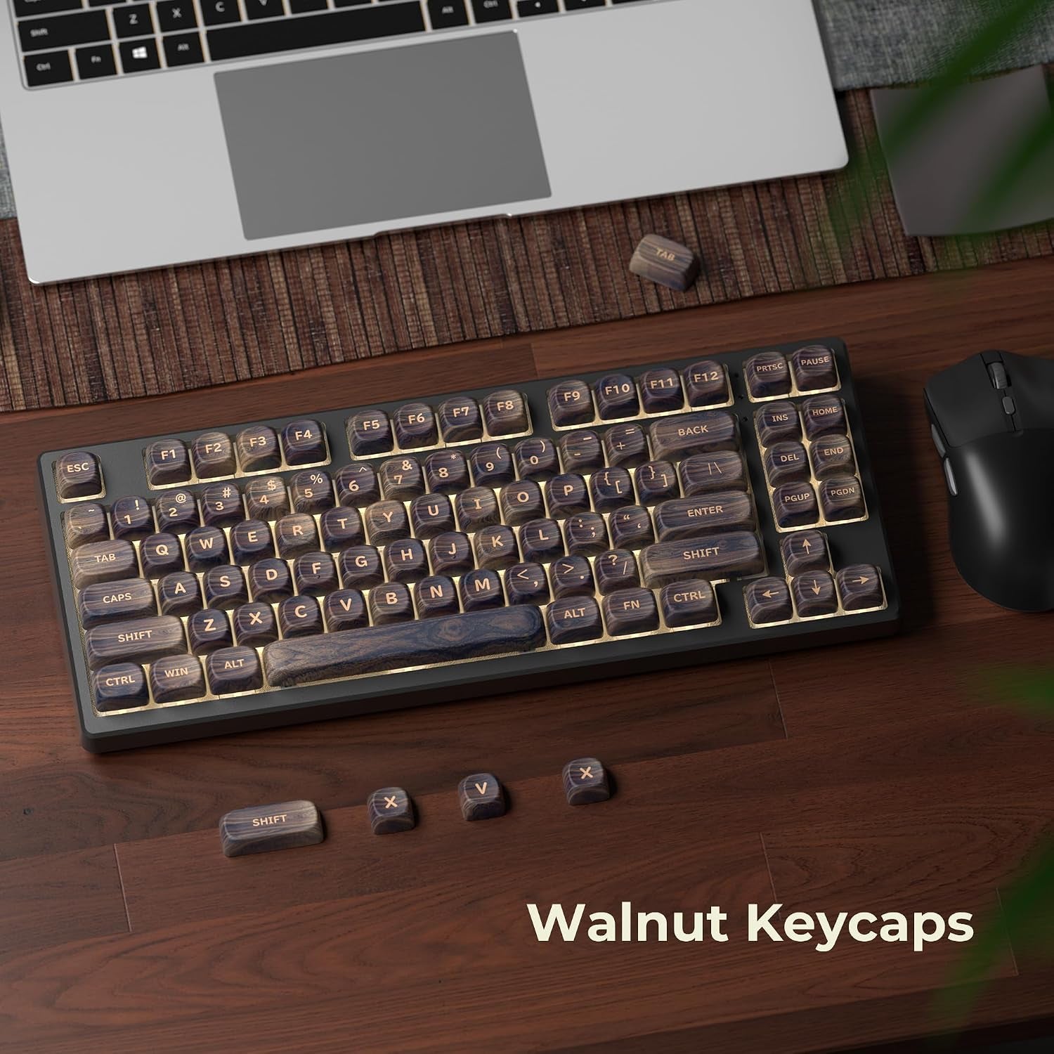 MOA Profile Wood Grain Keycaps,Xvx PBT Keycaps 130Pcs Retro Keycap Set for Mechanical Keyboard 61/64/75/84/87/104/108 Layout with Key Puller, Walnut Textures