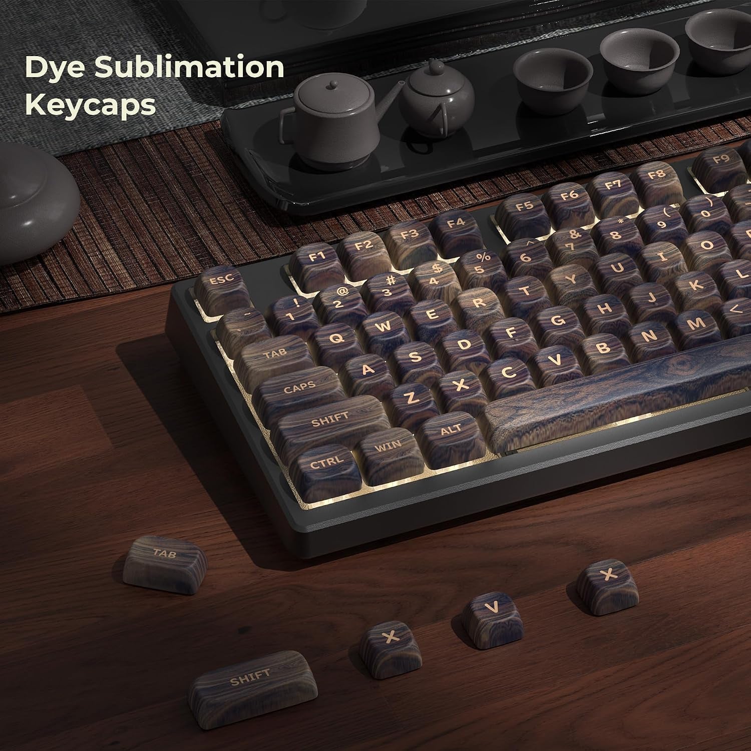 MOA Profile Wood Grain Keycaps,Xvx PBT Keycaps 130Pcs Retro Keycap Set for Mechanical Keyboard 61/64/75/84/87/104/108 Layout with Key Puller, Walnut Textures