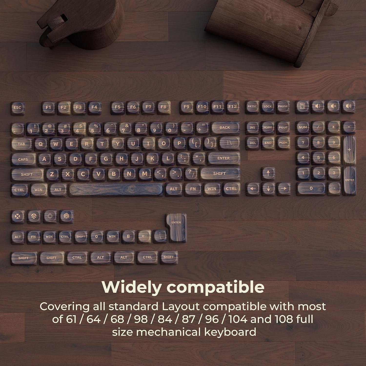 MOA Profile Wood Grain Keycaps,Xvx PBT Keycaps 130Pcs Retro Keycap Set for Mechanical Keyboard 61/64/75/84/87/104/108 Layout with Key Puller, Walnut Textures
