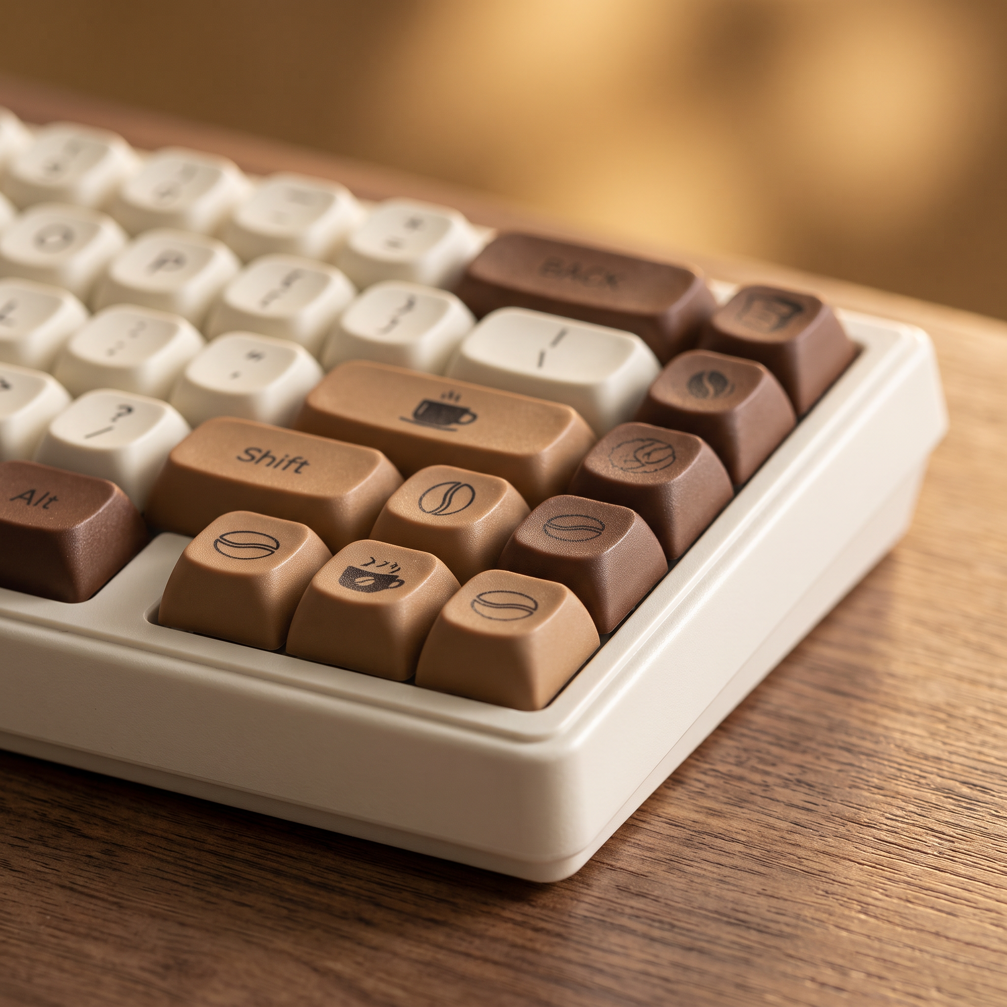Coffee Cat Keycap Set — Brown PBT, MOA Profile, 134 Keys