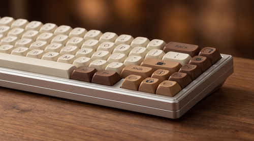 Coffee Cat Keycap Set — Brown PBT, MOA Profile, 134 Keys